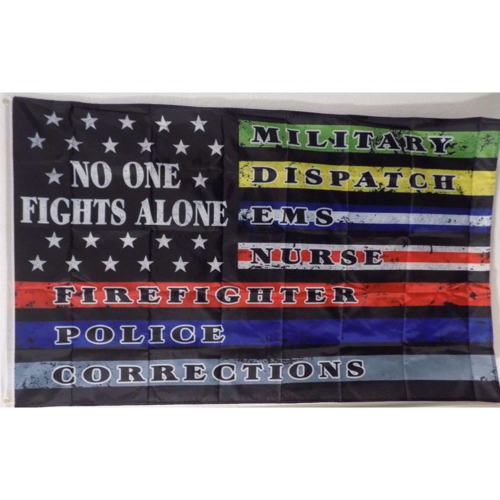 No One Fights Alone Flag - 3 x 5 Police, Fire, Firefighter, Military, Man Cave